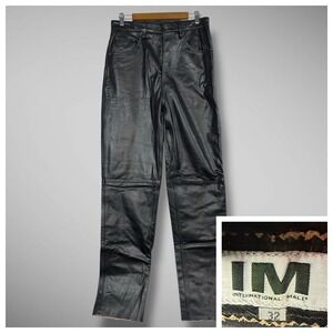 International Male Leather Pants Mens 32x35 Black Raw Hem High Rise Biker‎ India